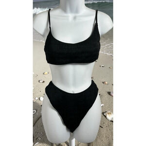 Pacsun Black Swim Eco 2 Pc. Bikini Swimsuit Sz L Top & XL Bottom High-Cut Cheeky
